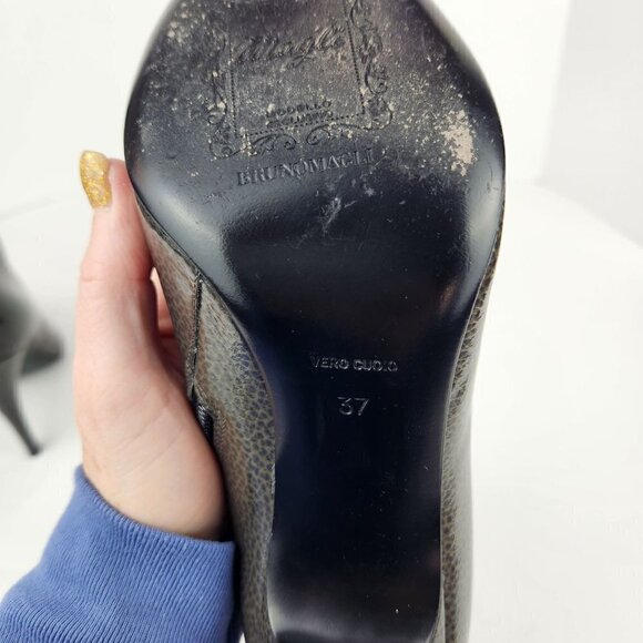 Bruno Magli Bucine Pointed Toe Patent Leather Boot Women's 7 Mid Calf‎ Dark Gray - Picture 13 of 16